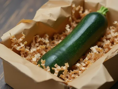 Fresh Zucchini Packed In A Cardboard Box