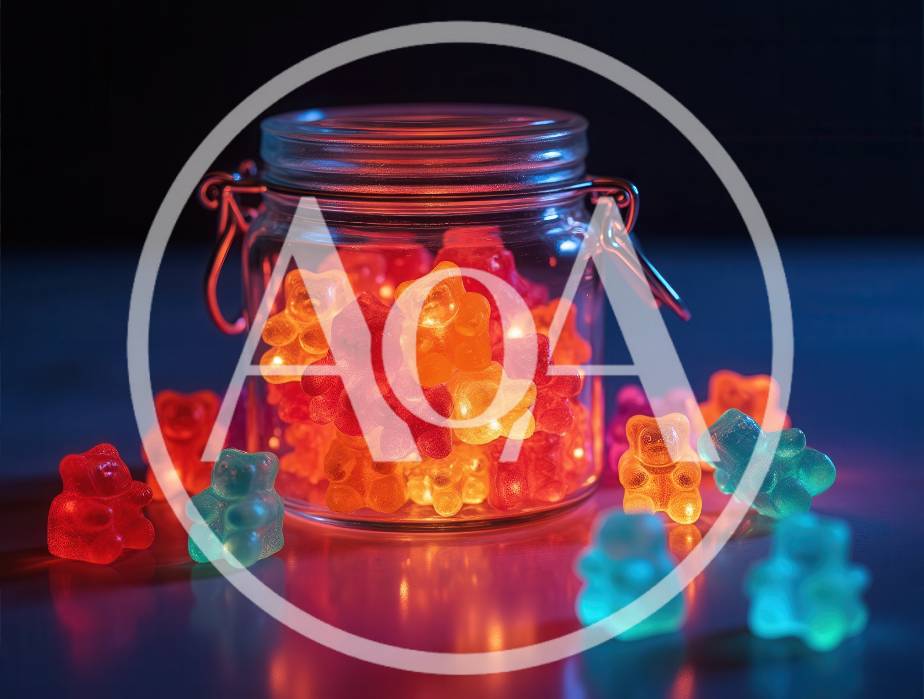 Glowing Gummy Bears in a Glass Jar