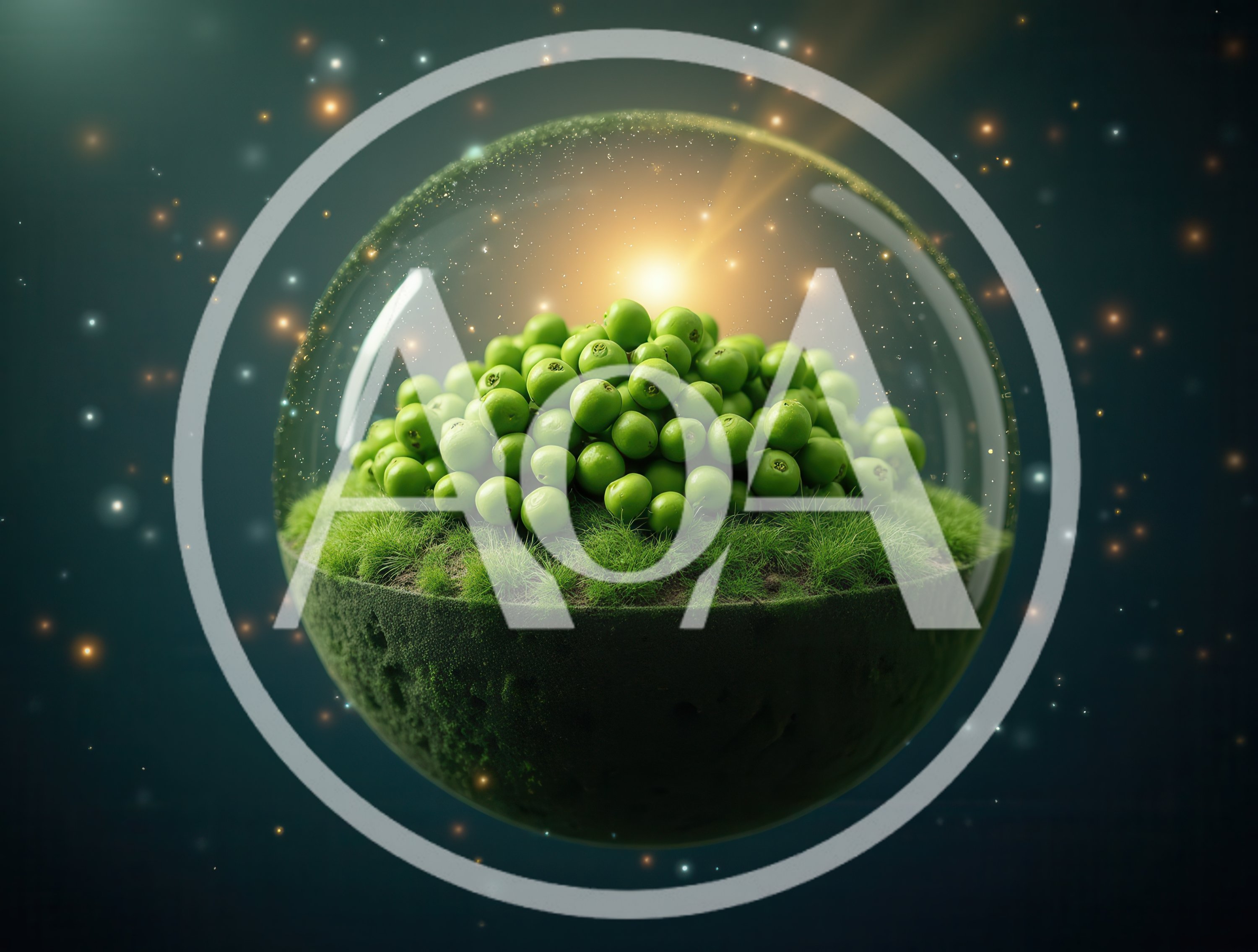Green Peas Inside A Floating Glass Sphere