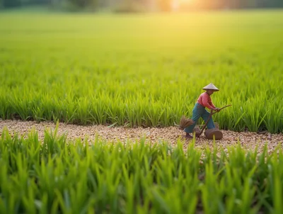 Miniature Farmer Working On A Grain Path