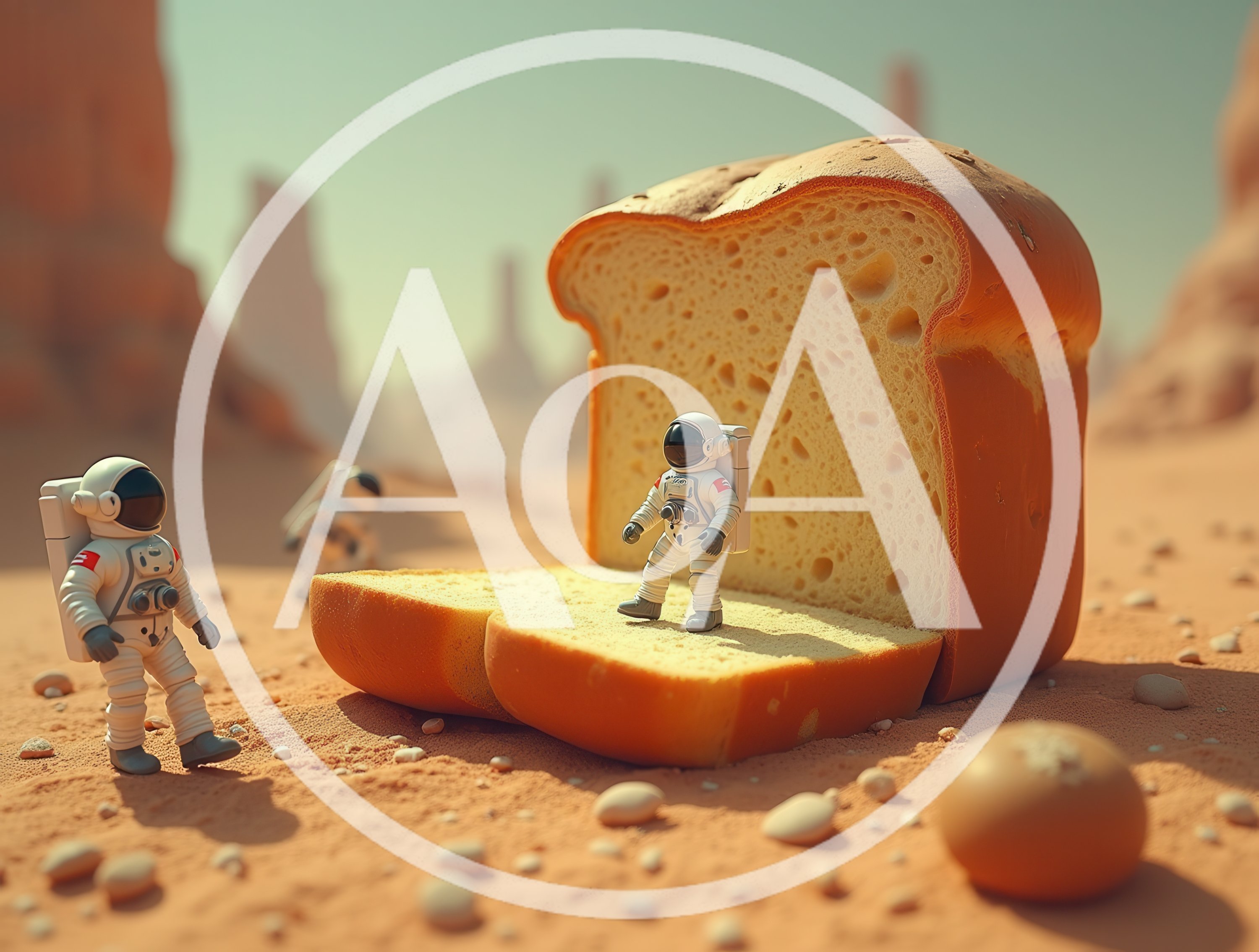 Astronauts Exploring A Giant Slice Of Bread On Mars