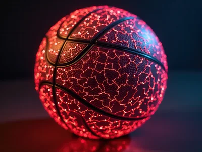 Glowing Red Cracked Texture Basketball Concept