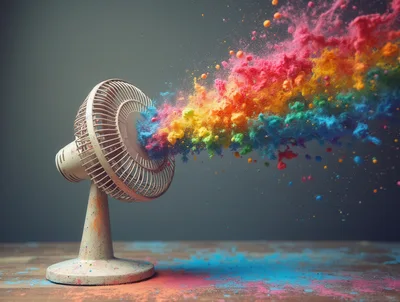 Electric Fan Blowing Vibrant Colored Powder