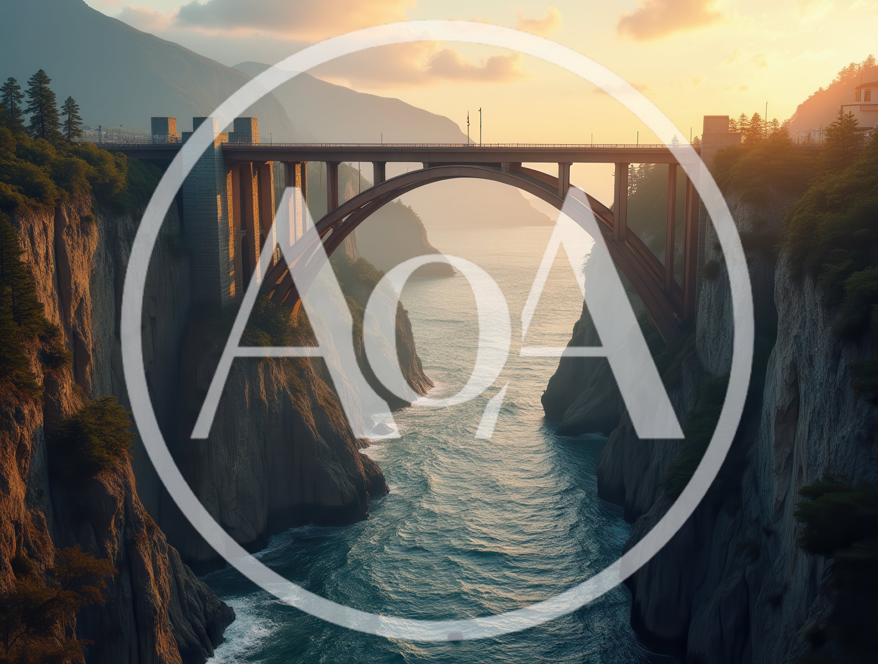 Arch Bridge Spanning A Coastal Cliff Gorge At Sunset