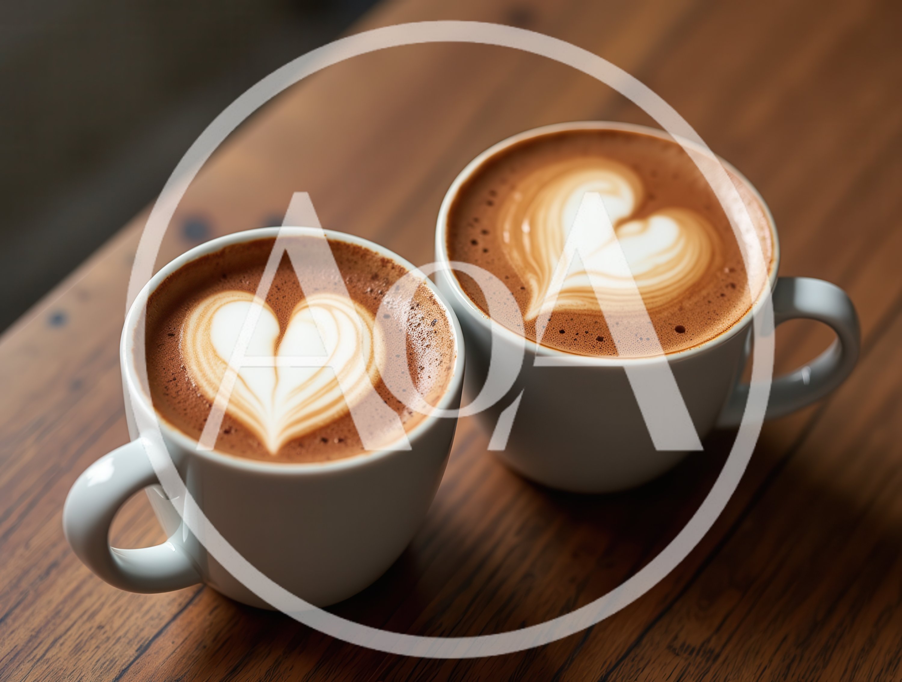 Two Cups Of Latte Art Coffee On Wooden Table