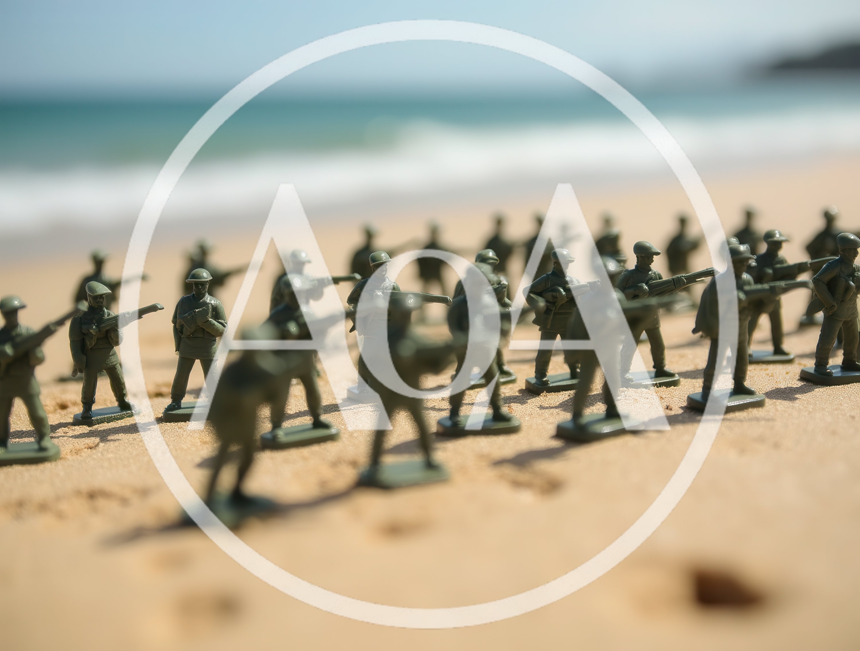 Toy Soldiers Standing in Formation on a Sandy Beach