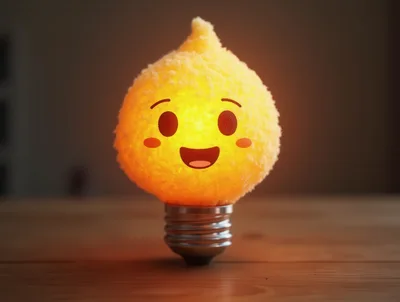 Glowing Light Bulb With A Cute Emoji Face