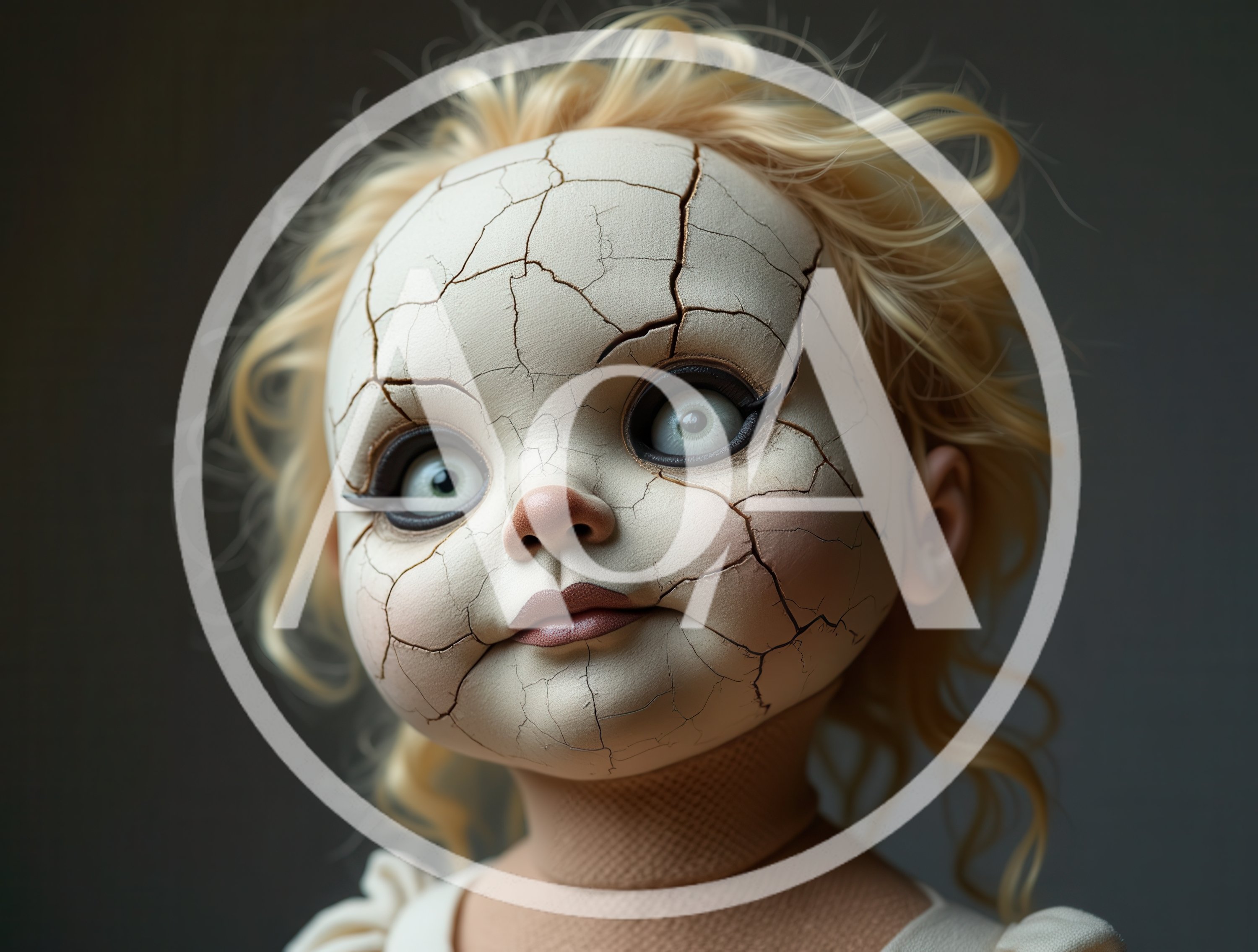Creepy Cracked Porcelain Doll With Blonde Hair