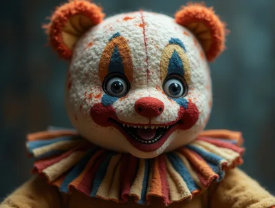 Creepy Clown Teddy Bear With Scary Expression