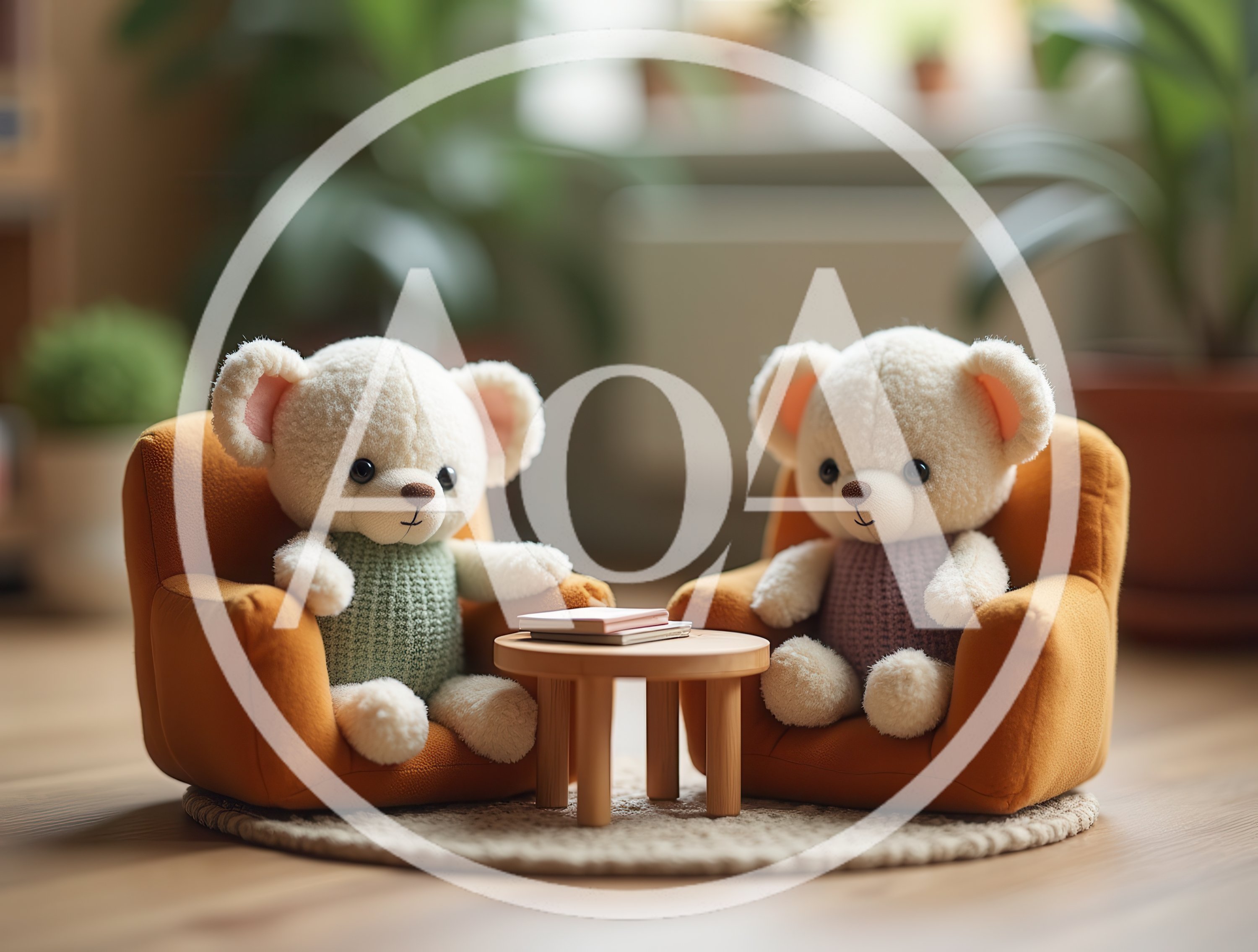 Two Cute Teddy Bears Sitting In Miniature Armchairs