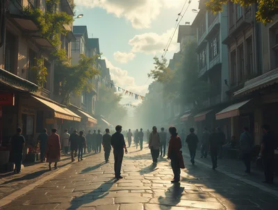 Crowded Pedestrian Street In A Historic European Town