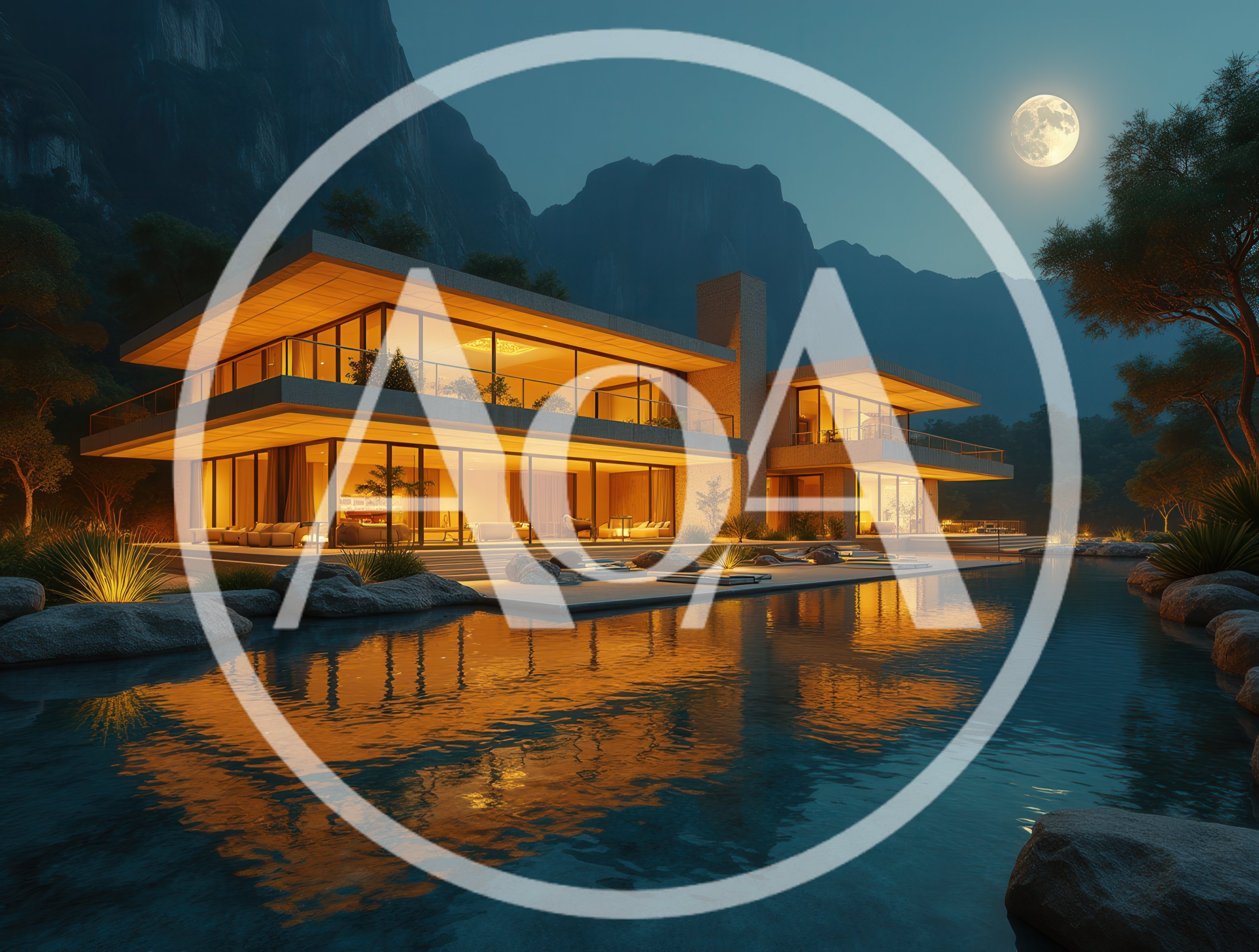 Modern Luxury Villa With Infinity Pool At Night