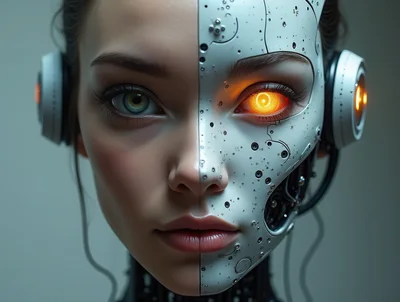 Cyborg Woman With Half Human And Half Robotic Face