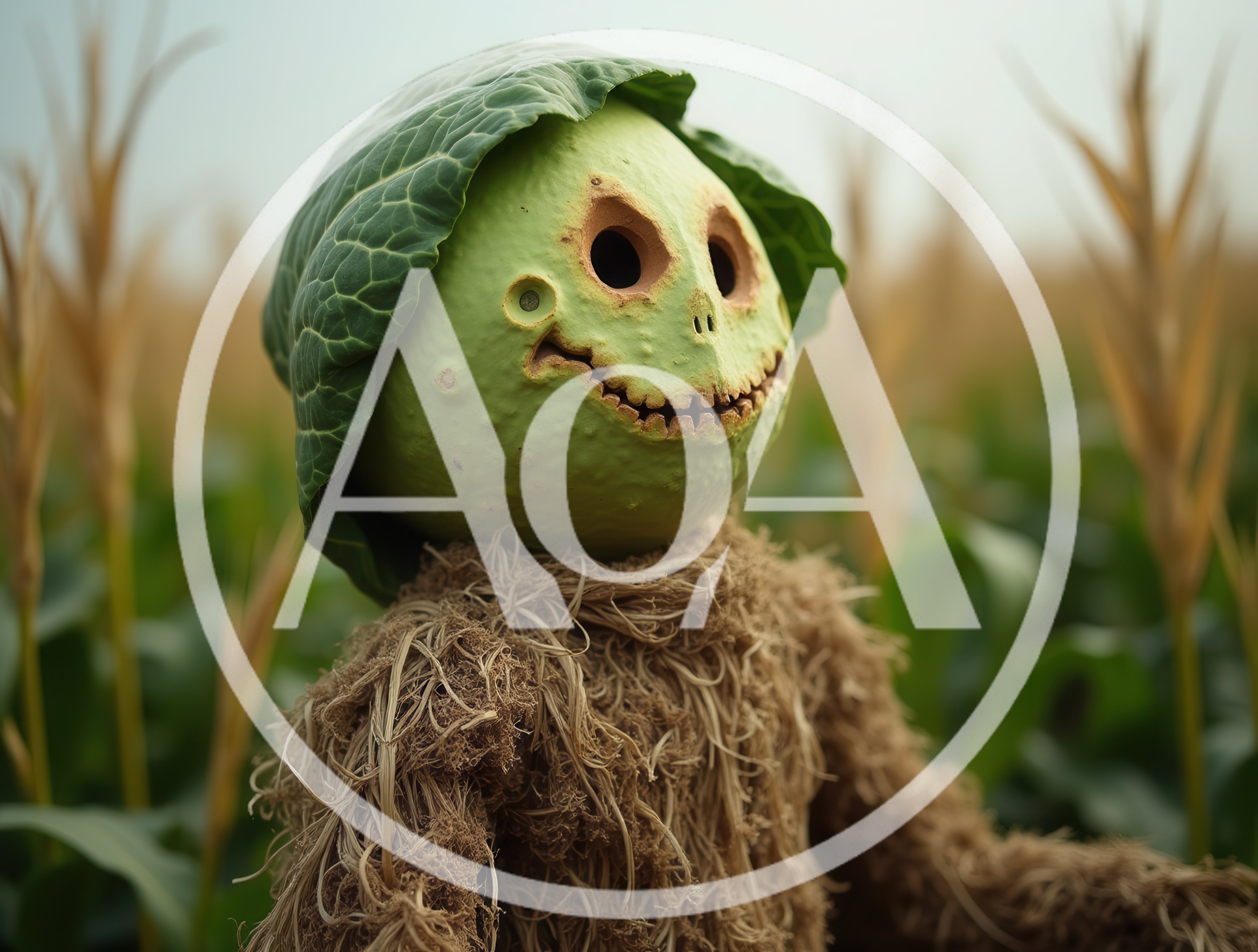 Creepy Vegetable Scarecrow In A Cornfield