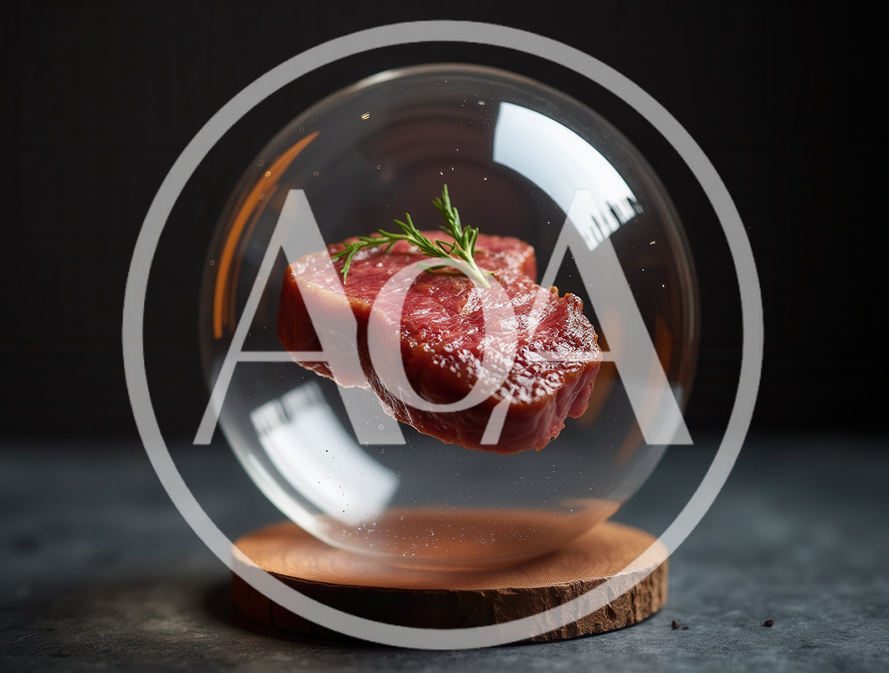Raw Beef Steak Inside A Glass Sphere