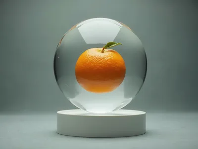 Orange Fruit Suspended Inside A Glass Sphere