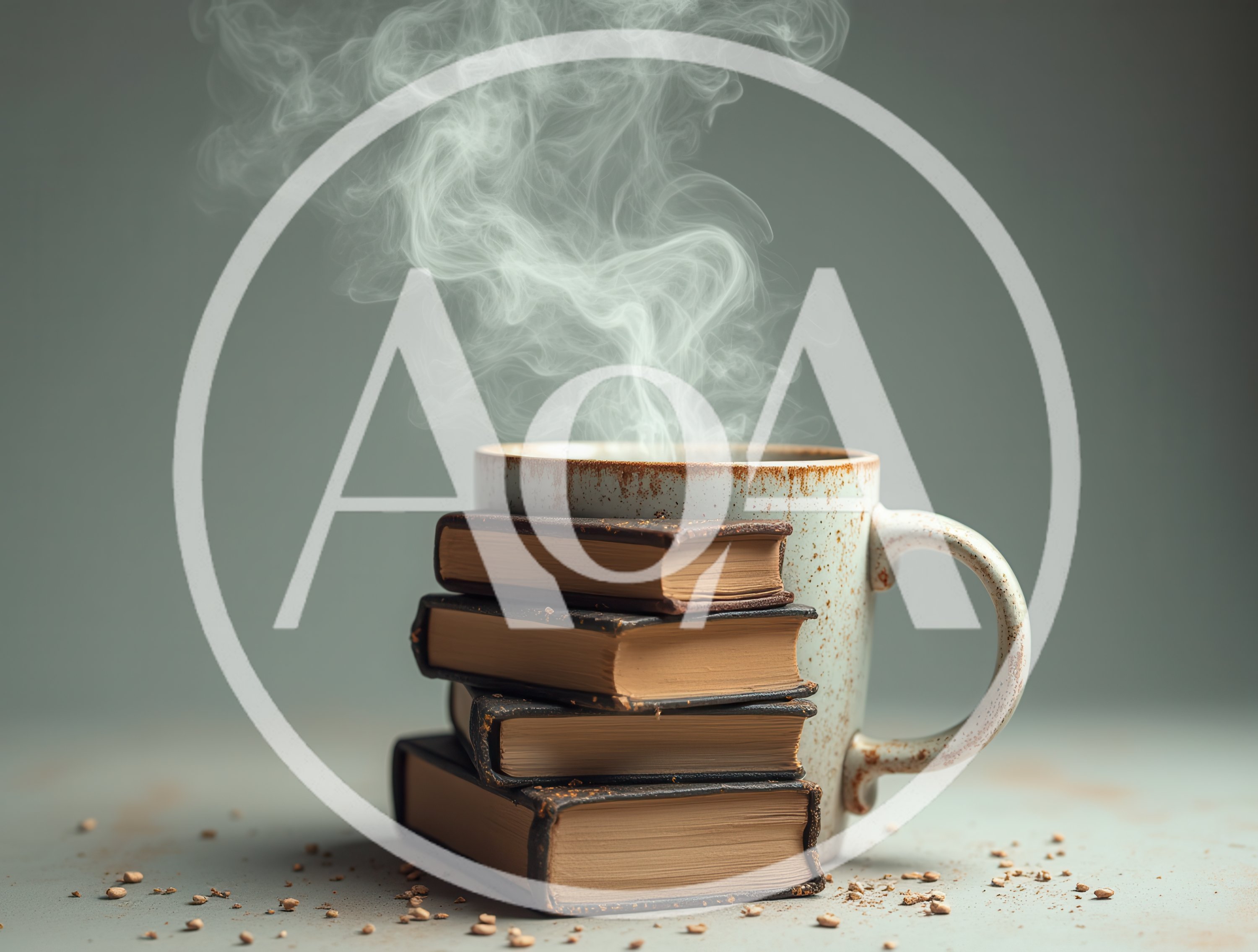 Stack Of Vintage Books Beside A Steaming Coffee Mug