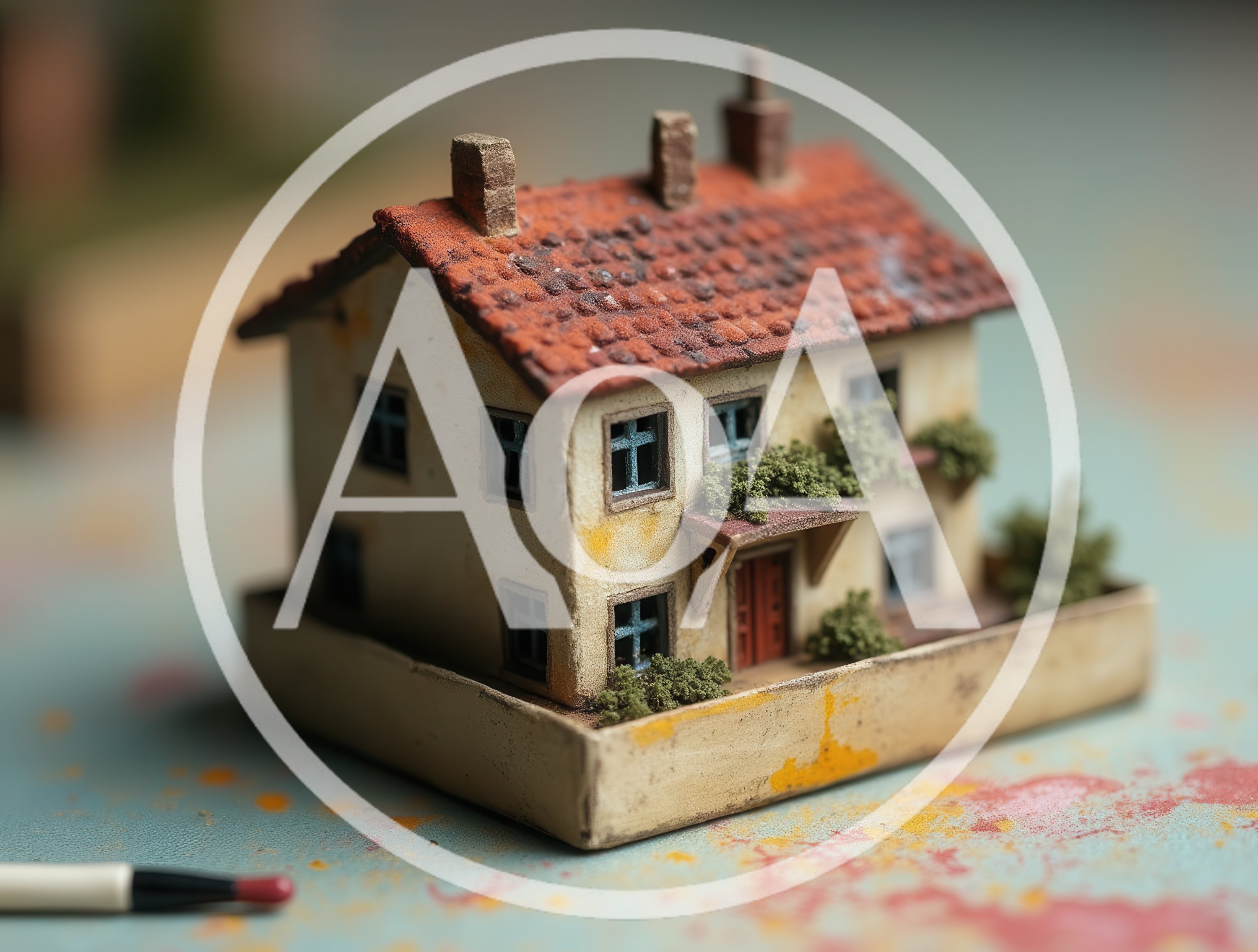 Miniature Model House On A Painted Surface