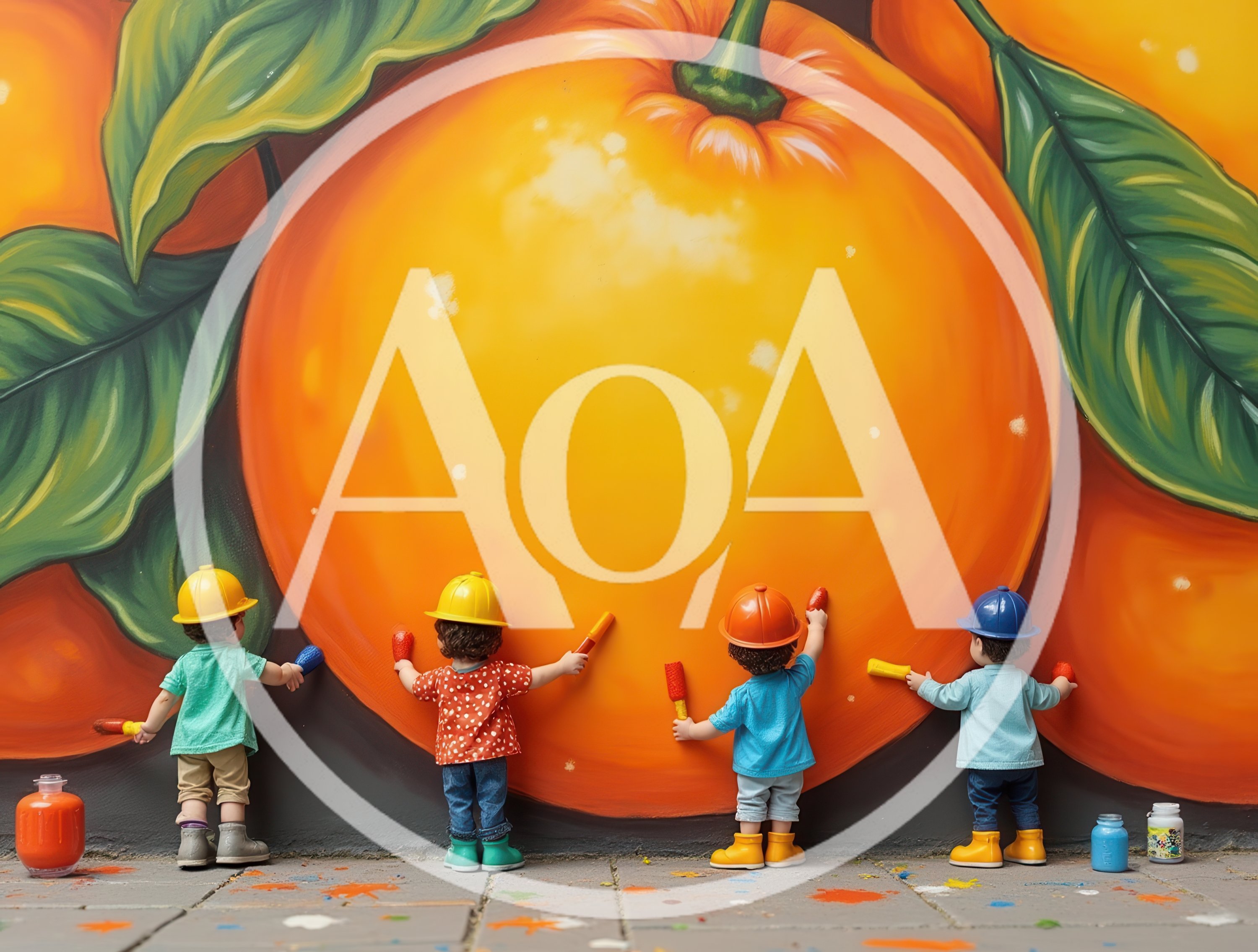 Small Figurines Painting A Large Orange Mural
