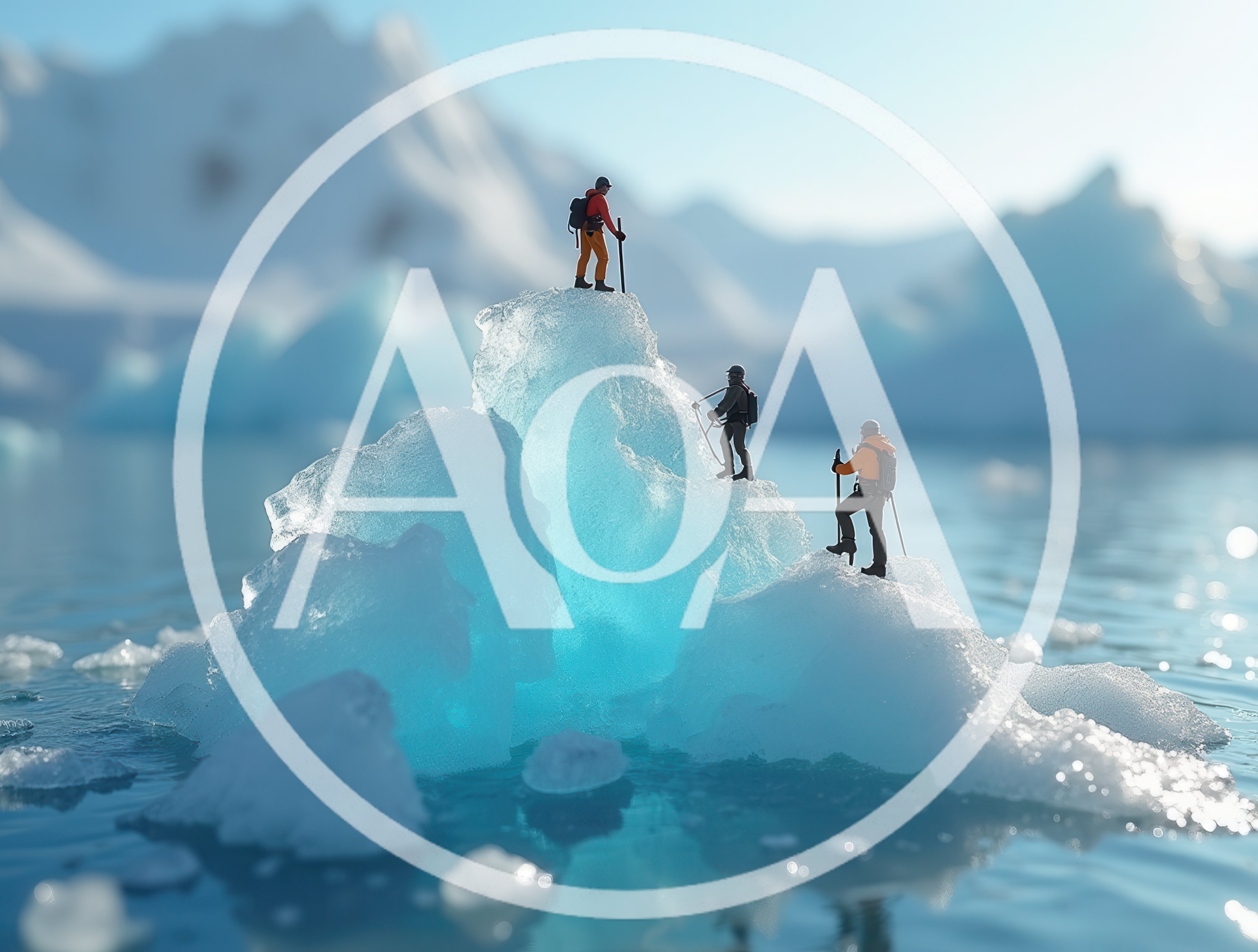 Miniature Mountaineers Climbing A Small Iceberg In Arctic Waters