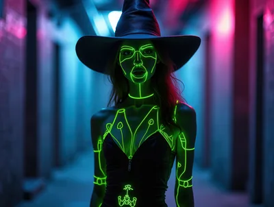 Cyberpunk Witch With Neon Glowing Body Art