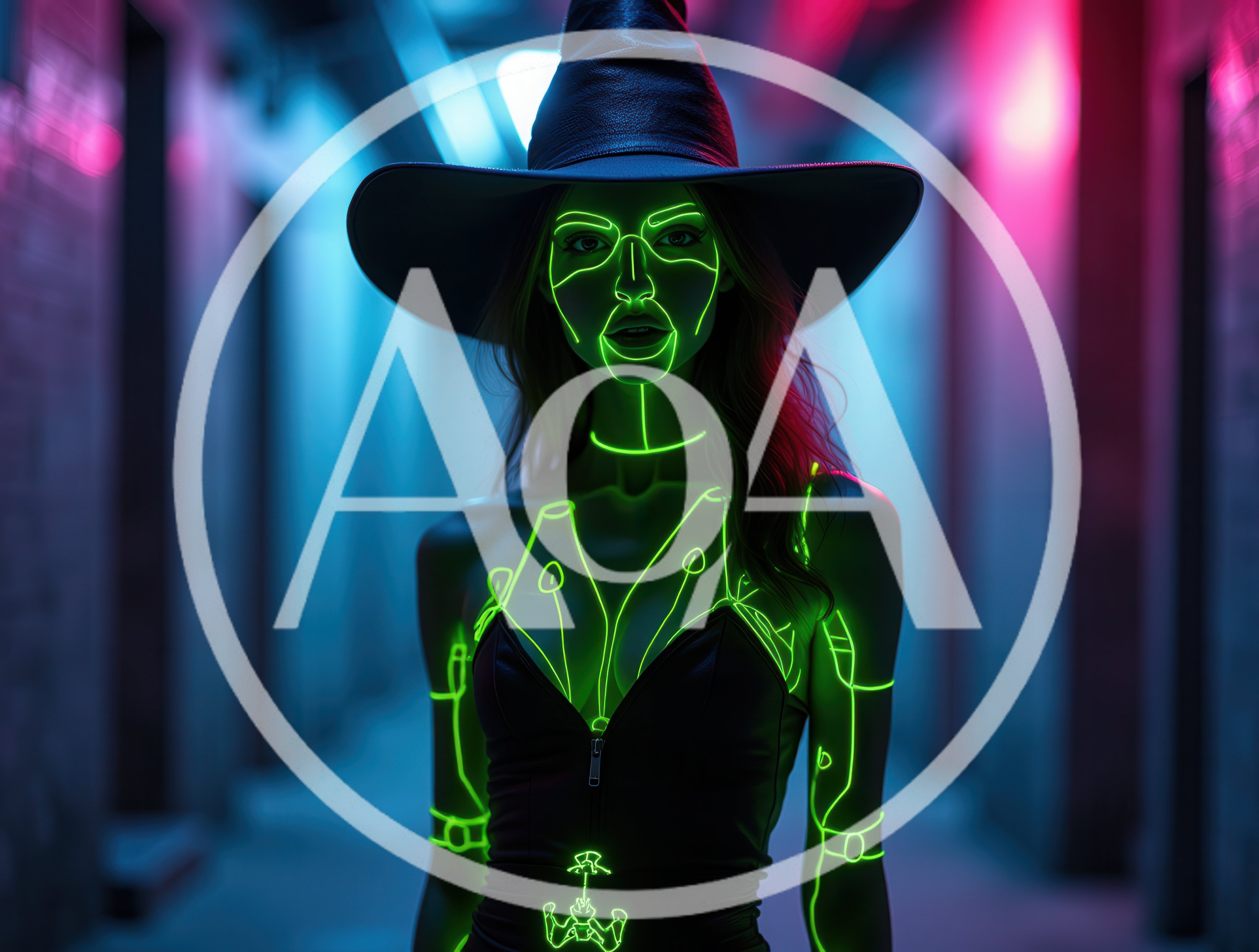 Cyberpunk Witch With Neon Glowing Body Art