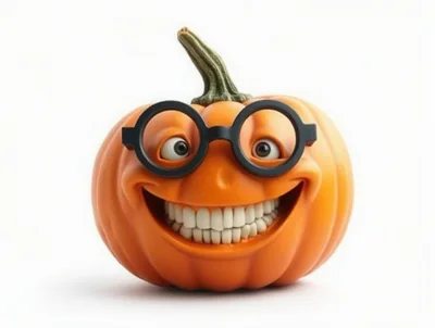 Funny Pumpkin Character Wearing Black Round Glasses
