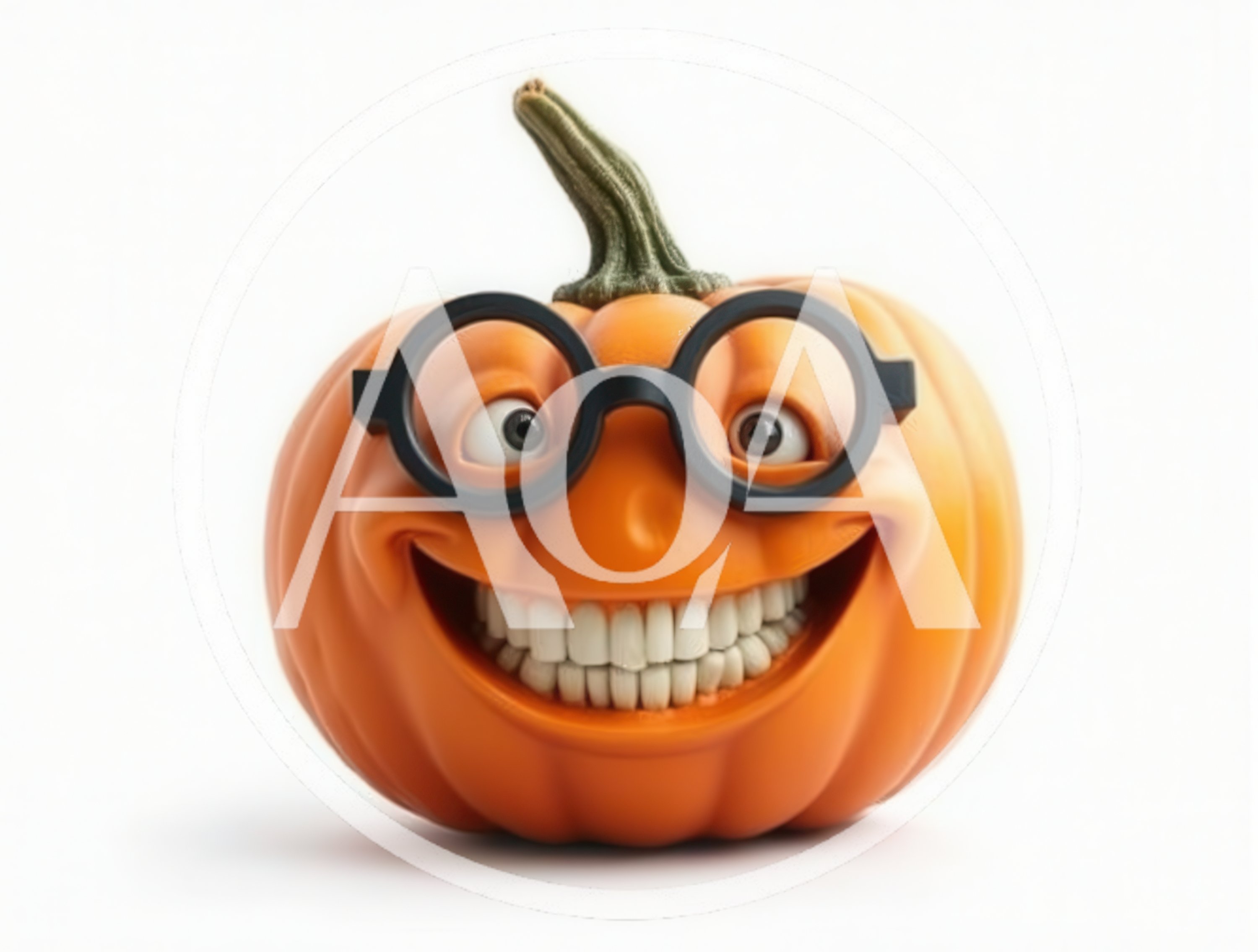 Funny Pumpkin Character Wearing Black Round Glasses