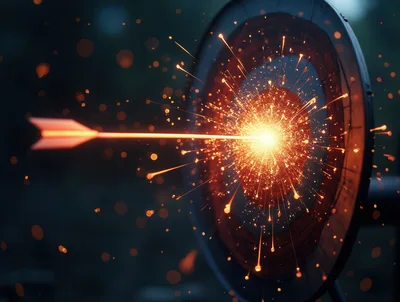 Glowing Arrow Striking Center Of Target
