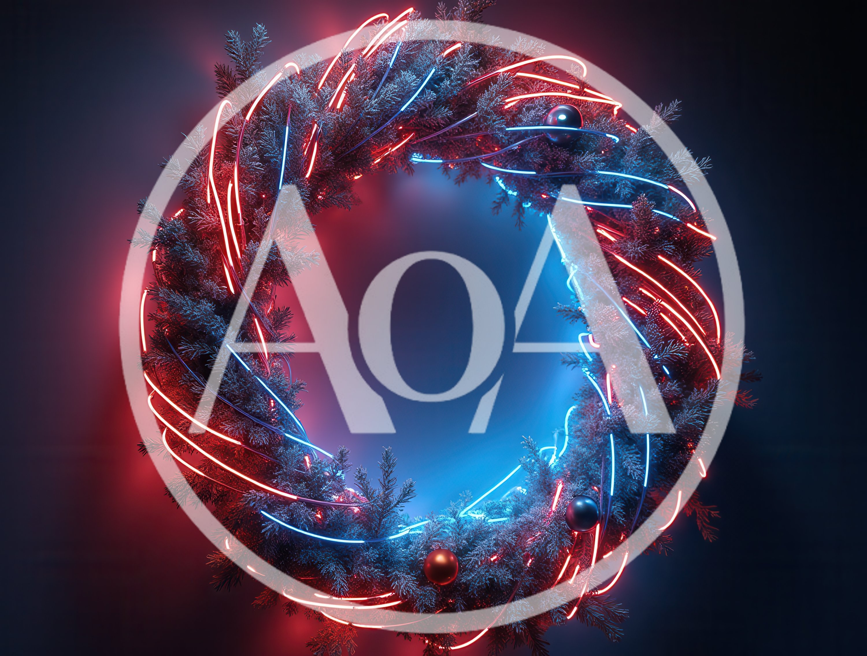 Neon Lit Christmas Wreath With Glowing Red And Blue