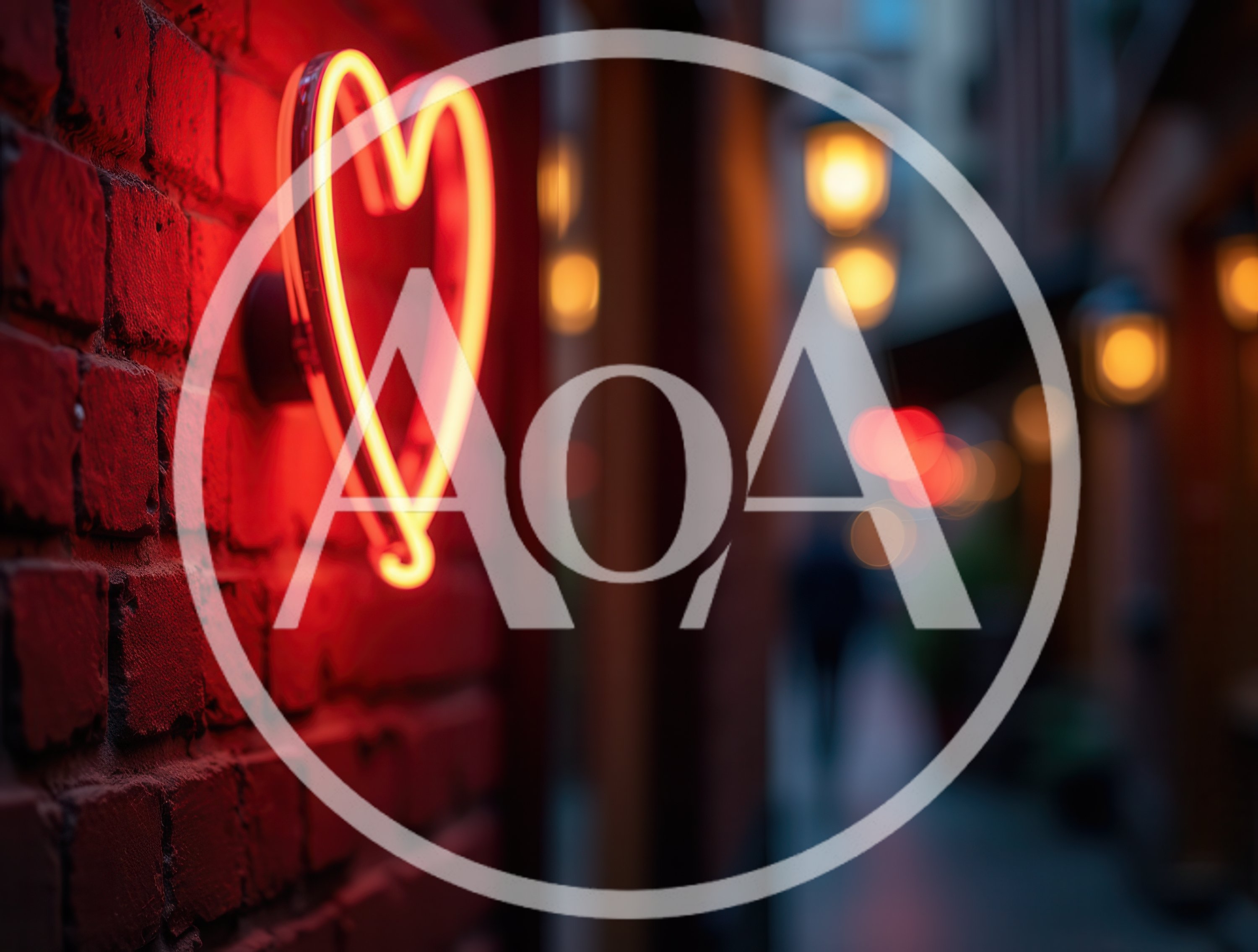 Neon Heart Sign Mounted On A Red Brick Wall