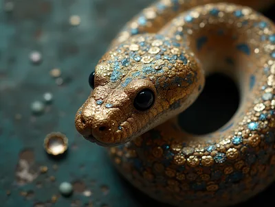 Close Up Of A Decorative Golden Snake Sculpture