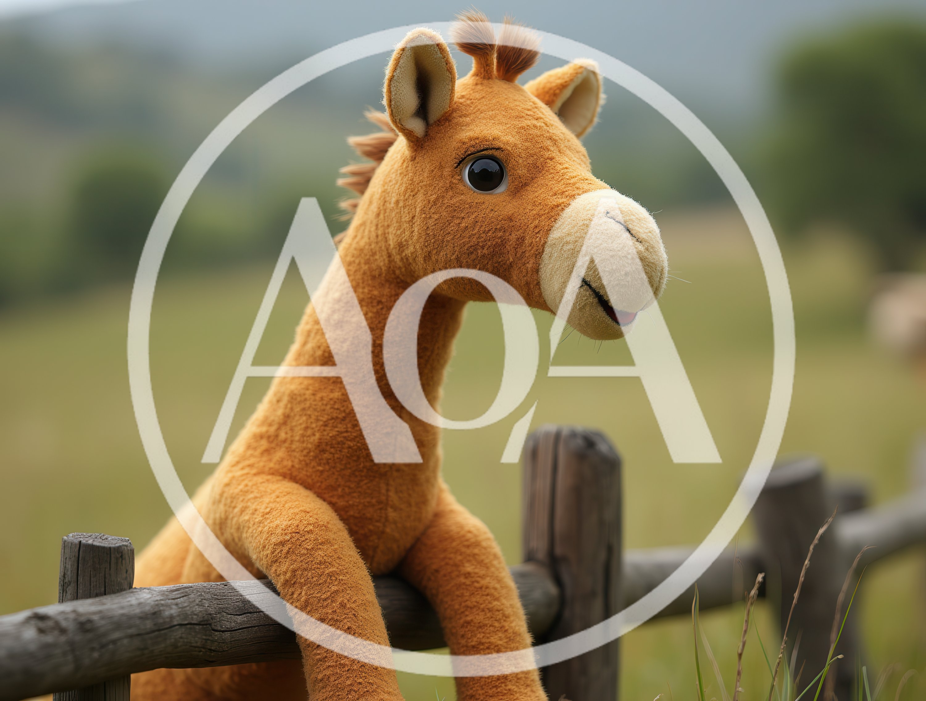 Plush Giraffe Toy Resting On A Wooden Fence