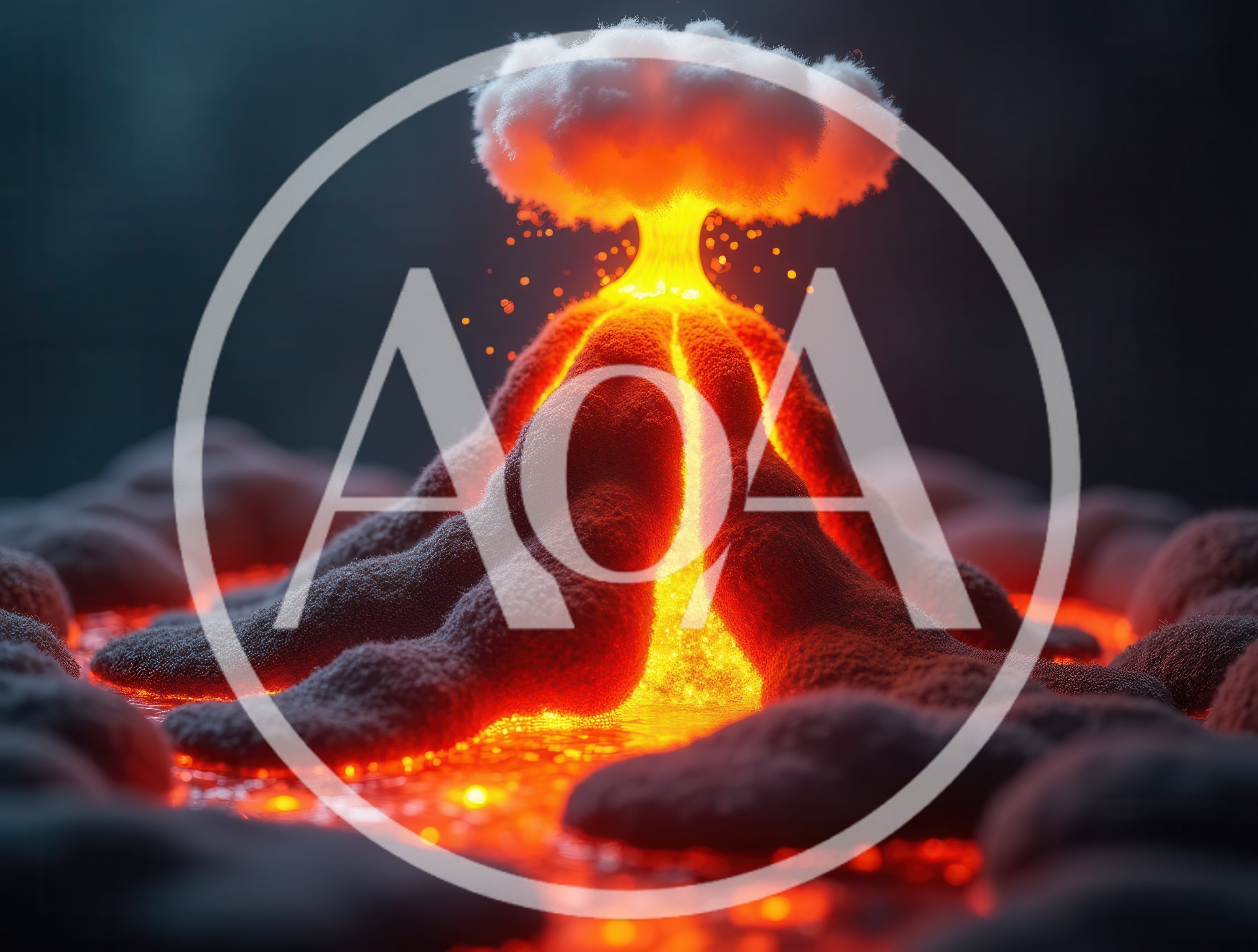 Volcanic Eruption With Glowing Lava And Ash Cloud