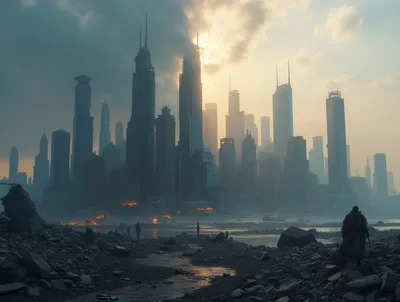 Post Apocalyptic Cityscape With Lone Survivor