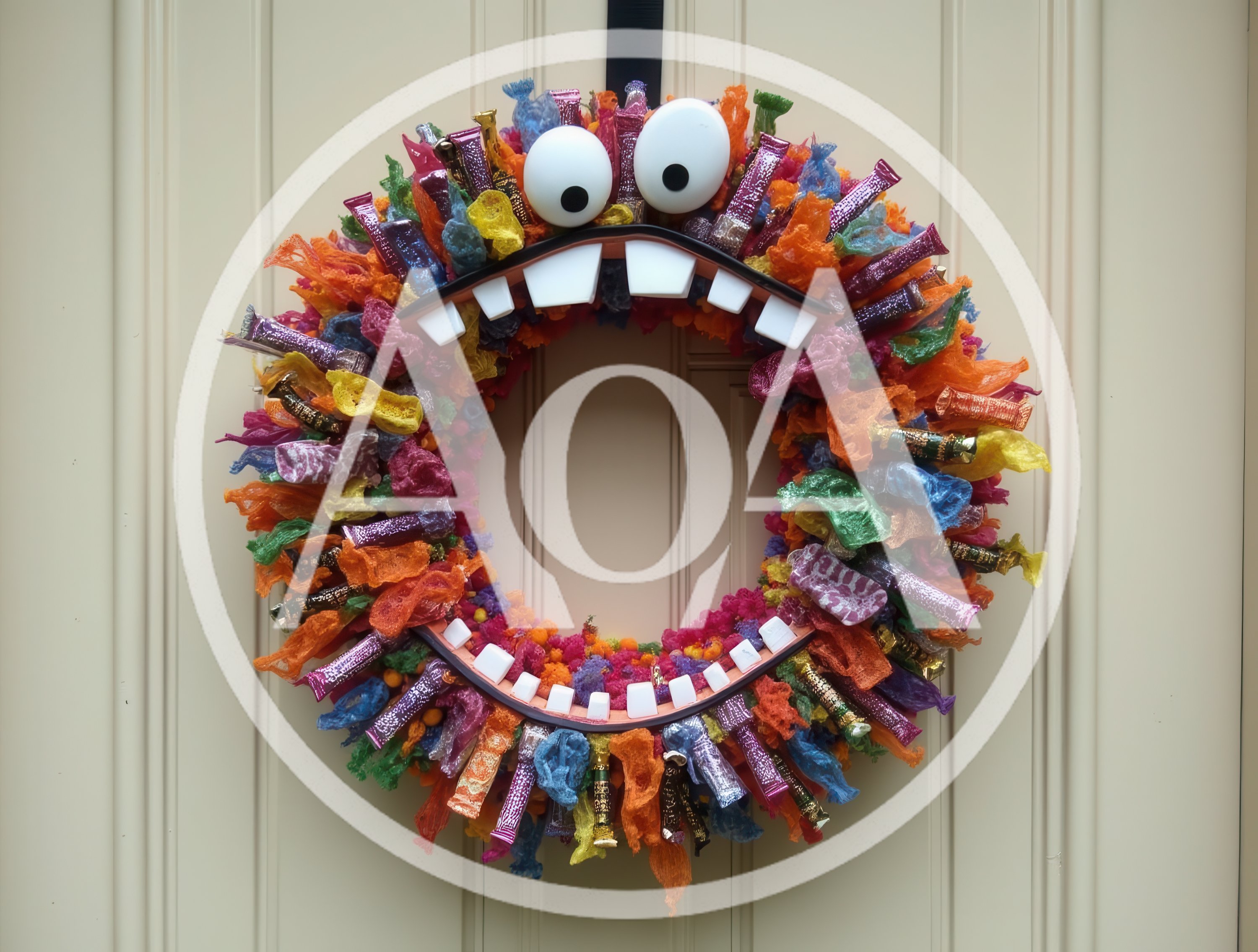 Handmade Monster Halloween Wreath On A Door