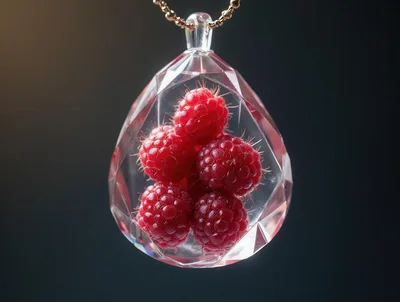Raspberries Encased In A Faceted Crystal Pendant