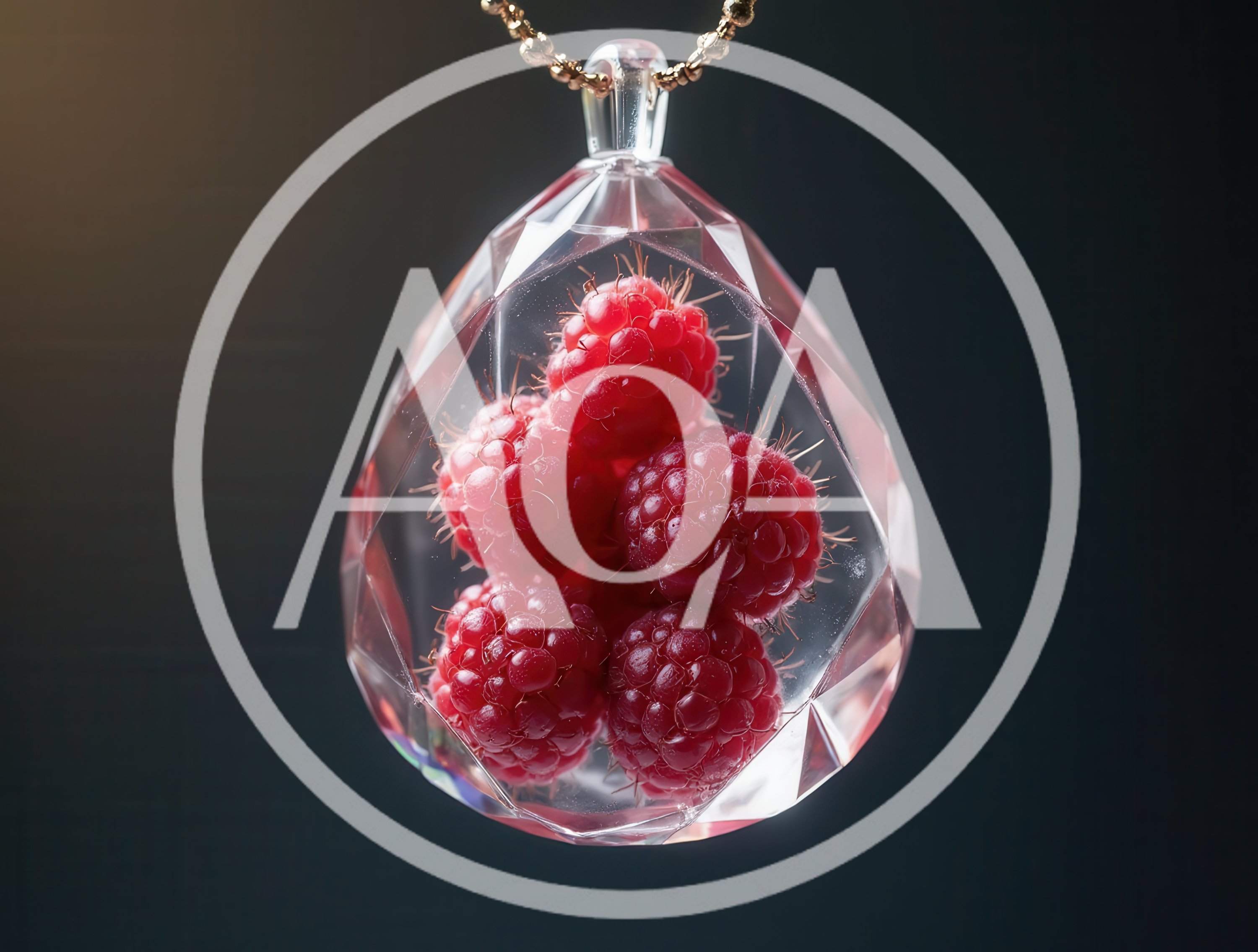 Raspberries Encased In A Faceted Crystal Pendant
