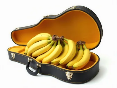 Bunch Of Fresh Yellow Bananas Inside A Guitar Case