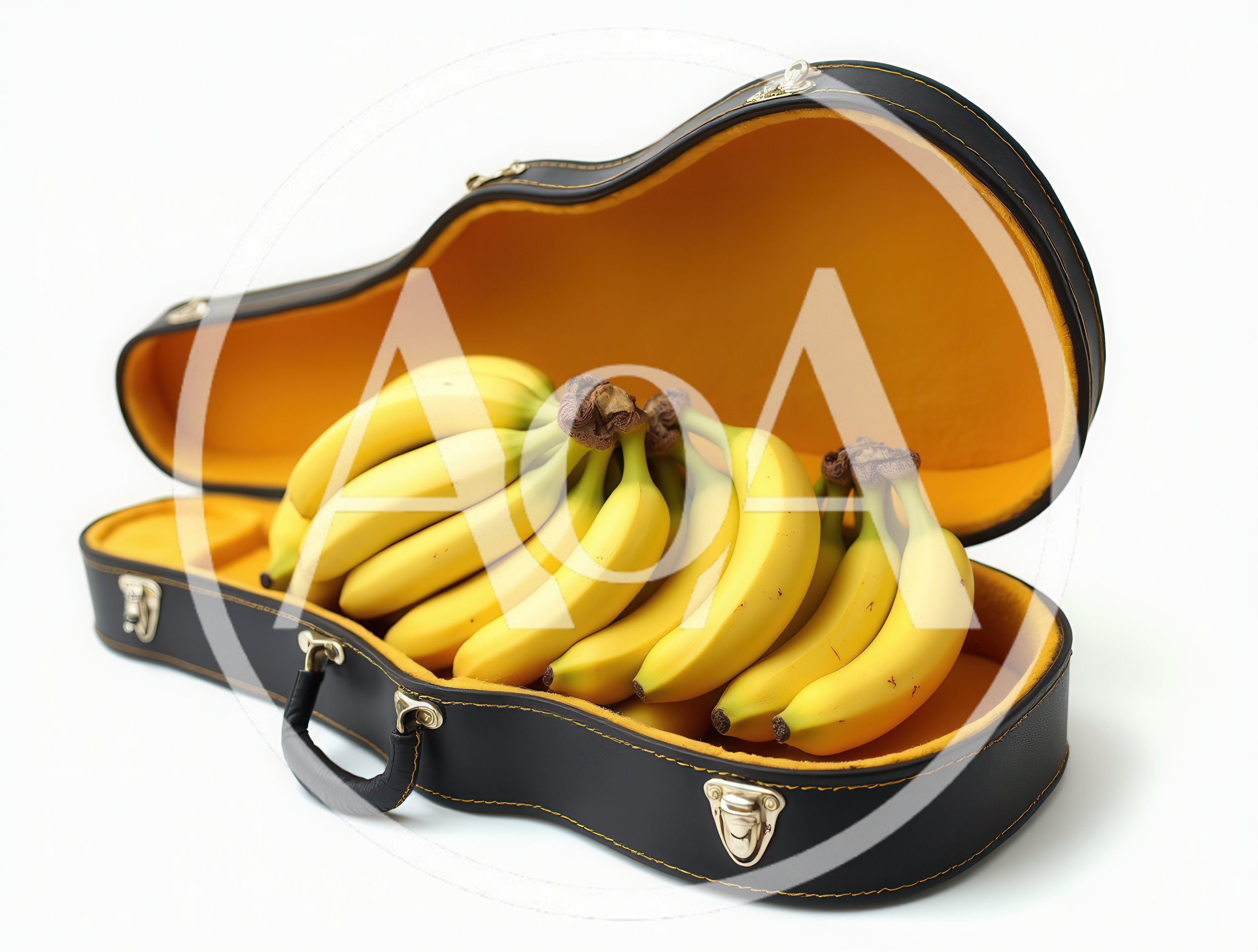 Bunch Of Fresh Yellow Bananas Inside A Guitar Case