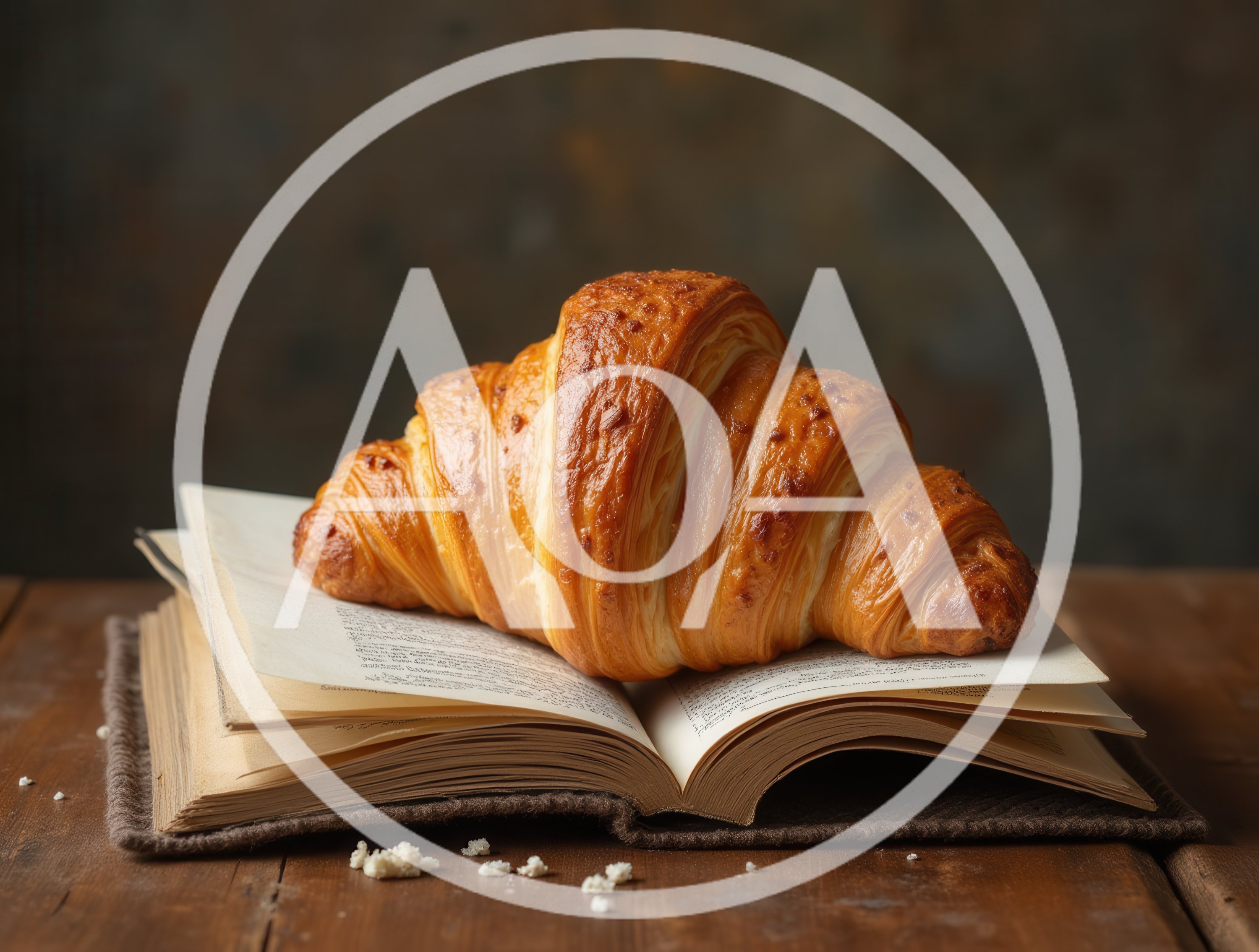 Fresh Golden Croissant Resting On An Open Antique Book