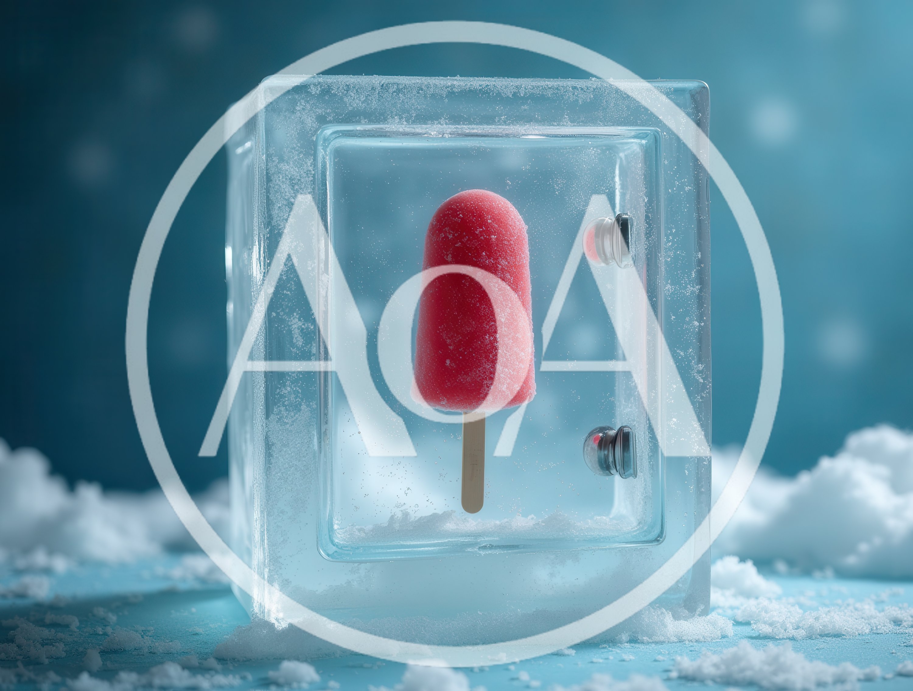 Red Popsicle Frozen Inside A Transparent Ice Block