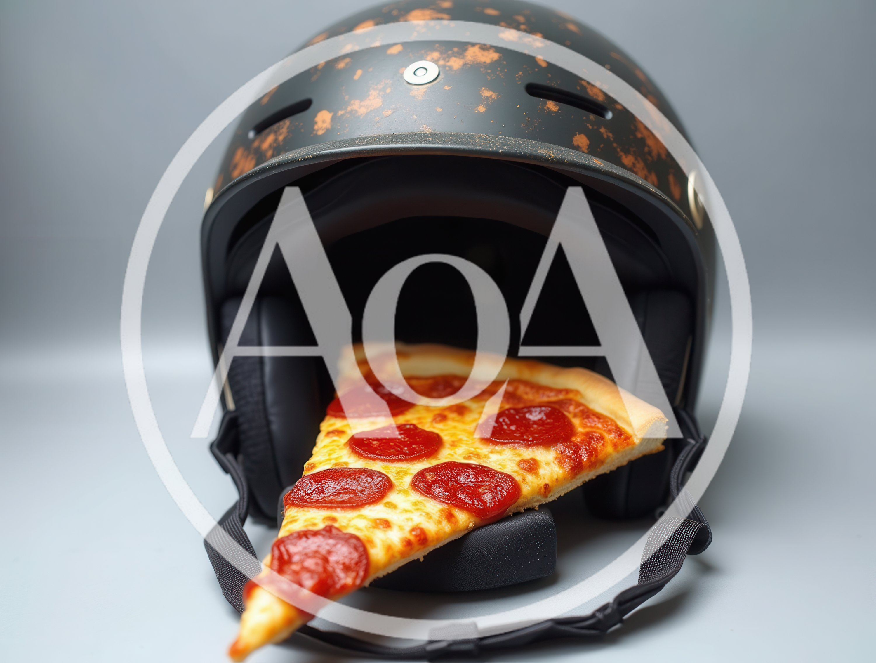 Pepperoni Pizza Slice Inside A Motorcycle Helmet
