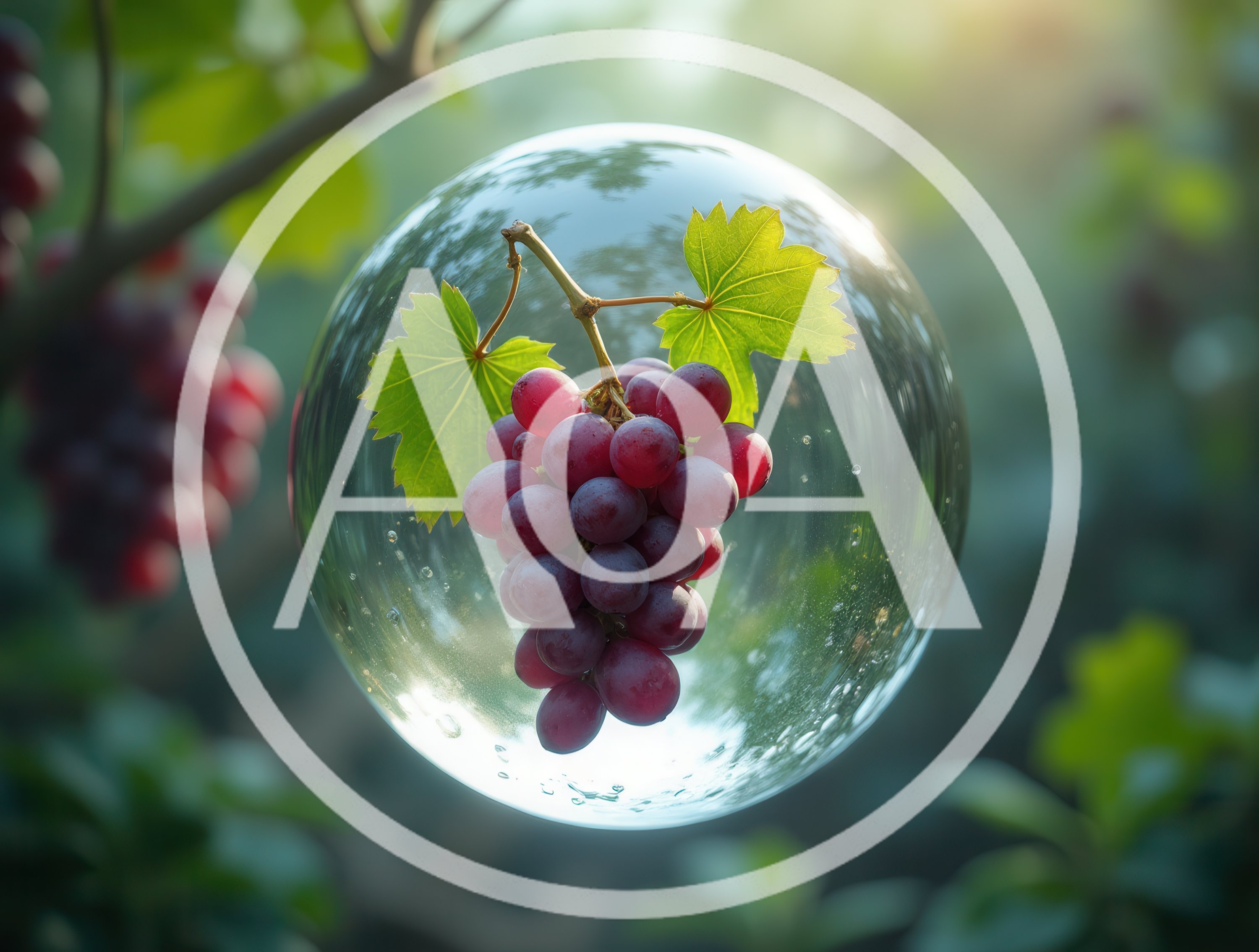 Red Grapes Suspended Inside A Transparent Floating Bubble