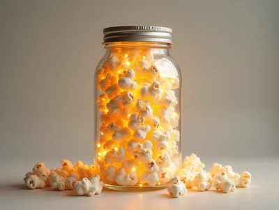 Popcorn Filled Glass Jar With Warm Fairy Lights