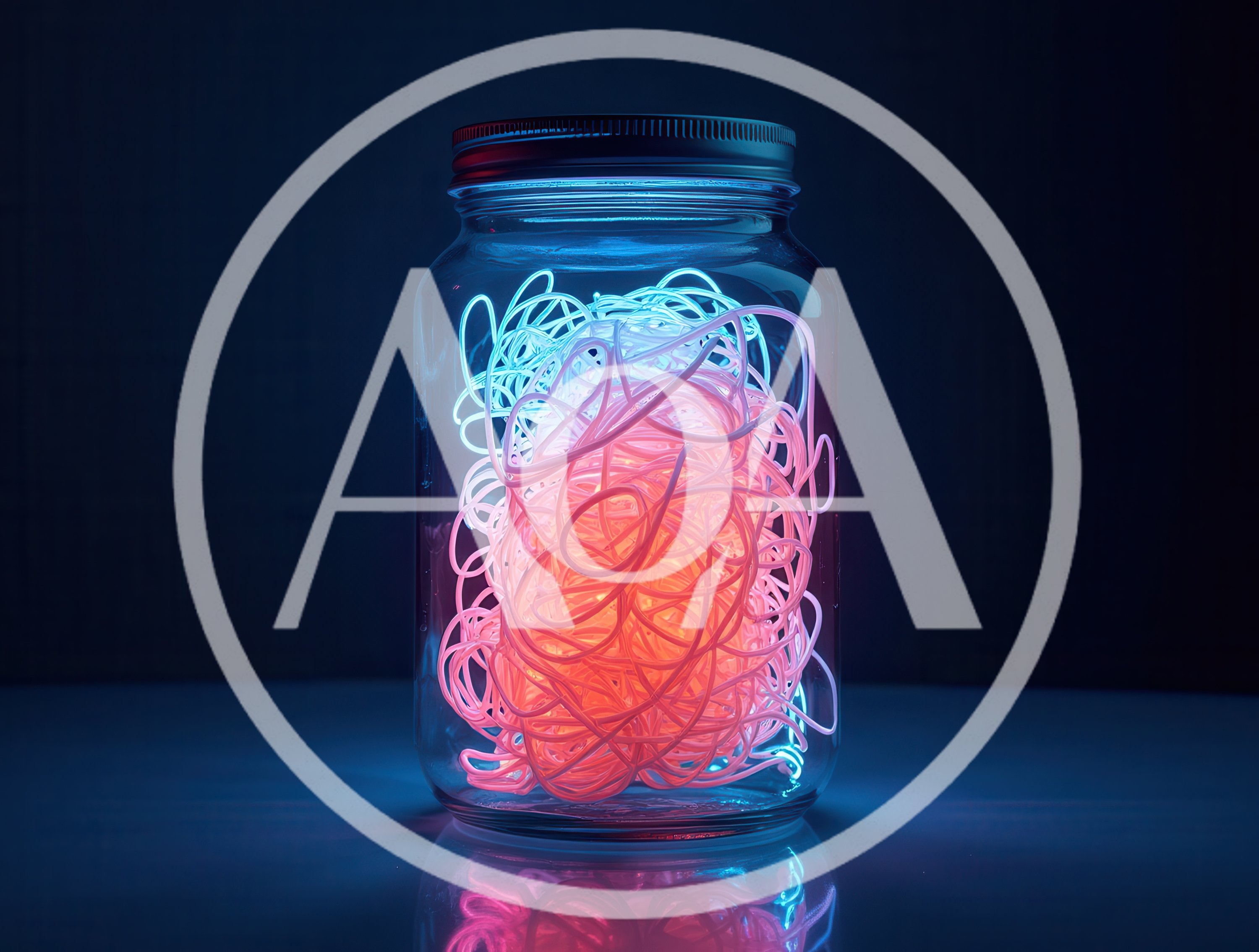 Glowing Neon Spaghetti Strands Inside A Glass Jar