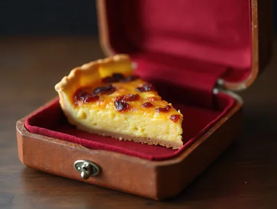 Slice Of Custard Tart In A Velvet Lined Box