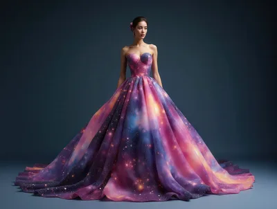 Woman Wearing A Galaxy Print Ball Gown
