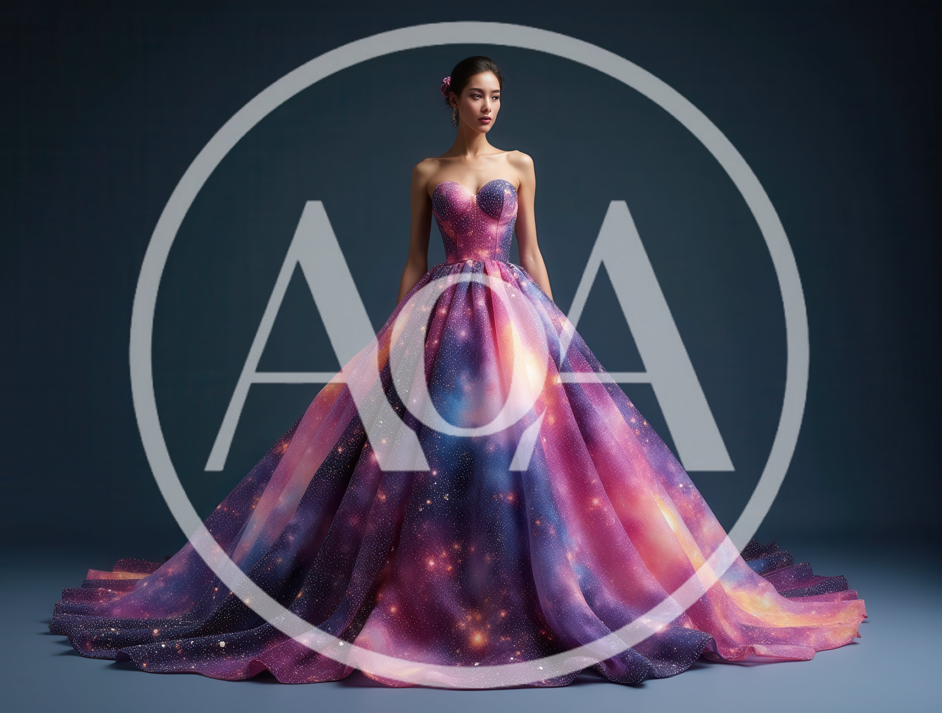 Woman Wearing A Galaxy Print Ball Gown