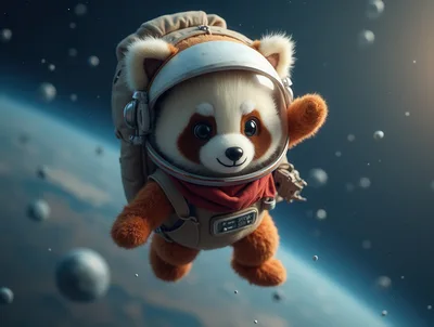 Cute Red Panda Astronaut Floating In Outer Space